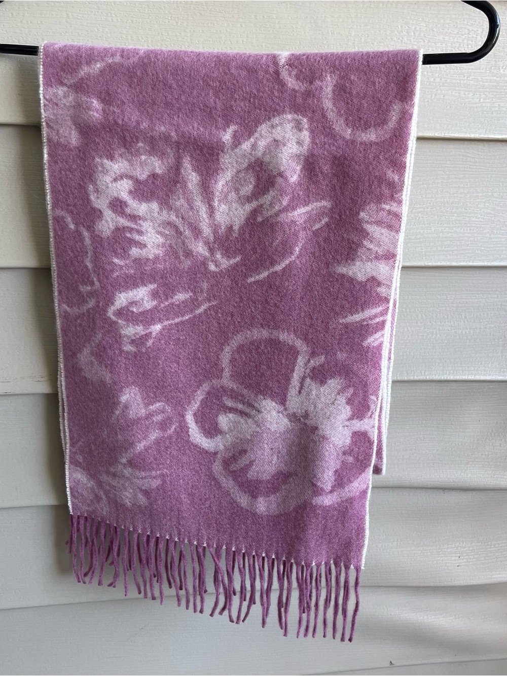 Lord & Taylor Cashmere Scarf Wrap Shawl Pink Floral Fringe 64x12 Quite Luxury